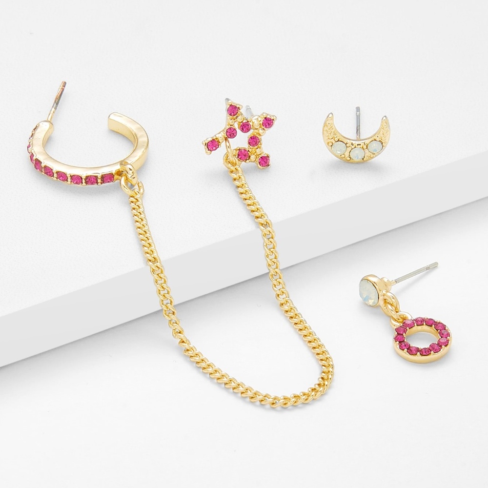 Moon & Chain Star Design Earring Set